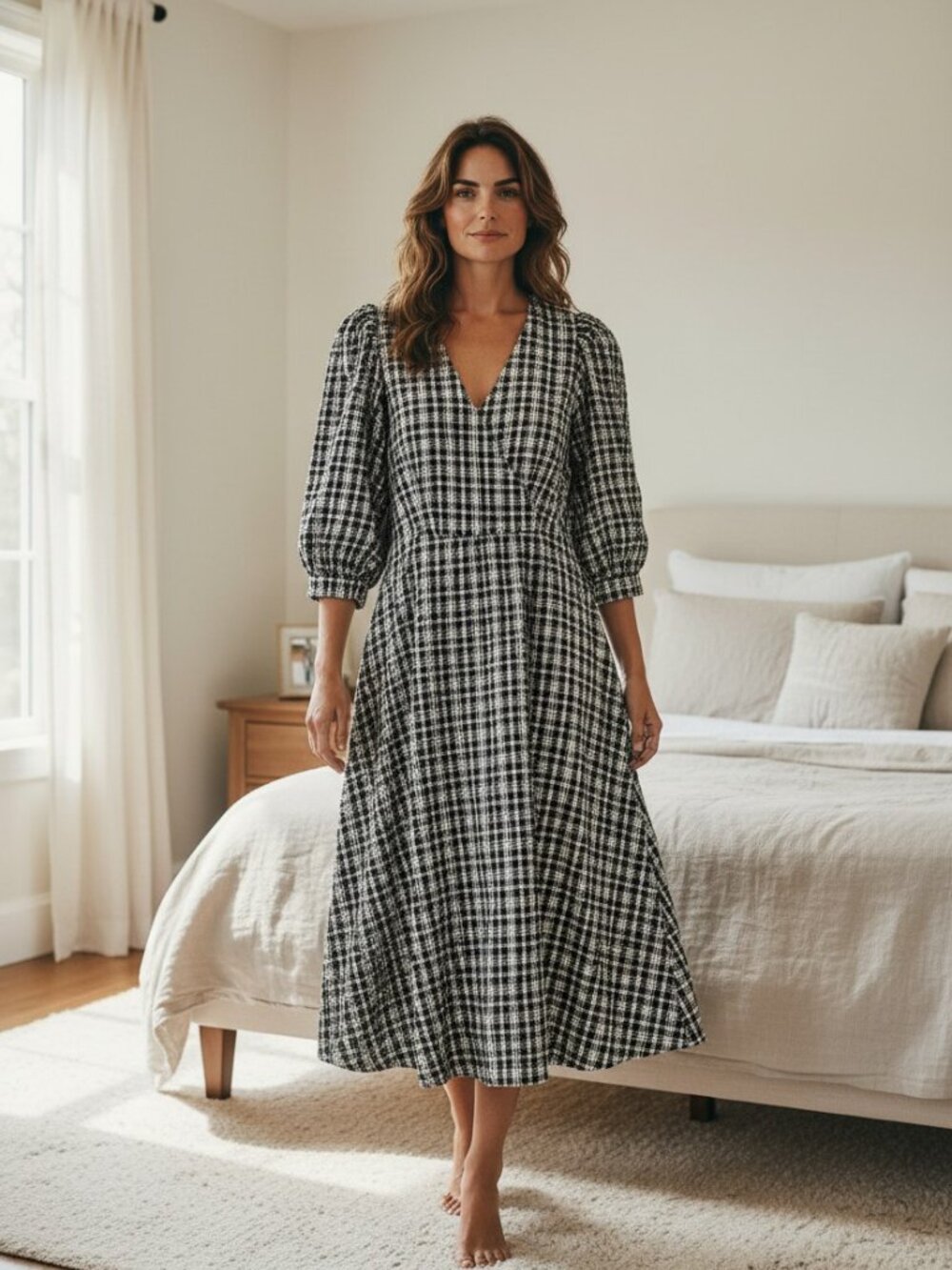 a new day Plaid 3/4 Sleeve Wrap Dress